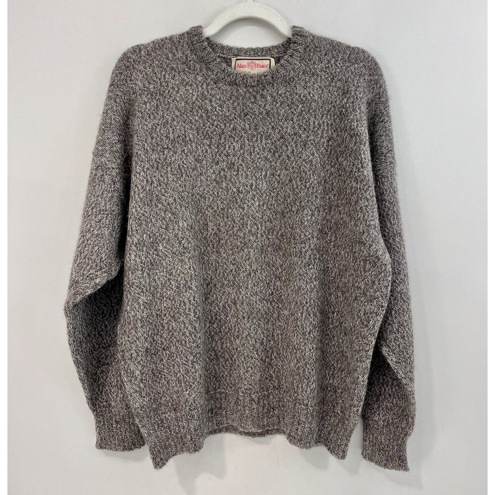 Vintage 60s Alan Paine Shetland Wool Grey Heather Sweater Pullover 44 L England